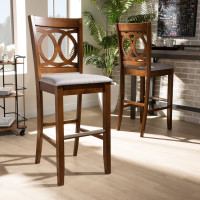 Baxton Studio RH315B-Grey/Walnut-BS Carson Modern and Contemporary Grey Fabric Upholstered and Walnut Brown Finished Wood 2-Piece Bar Stool Set